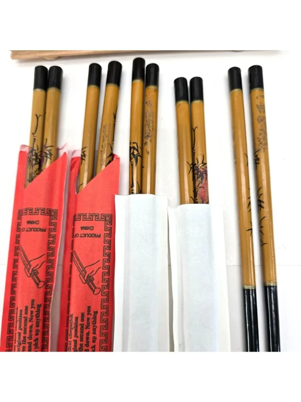 Vintage Bamboo Chopsticks With Wooden Rest Holder Set Of 5 je180